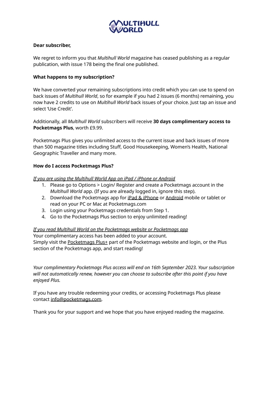 Multihull World issue Important Notice