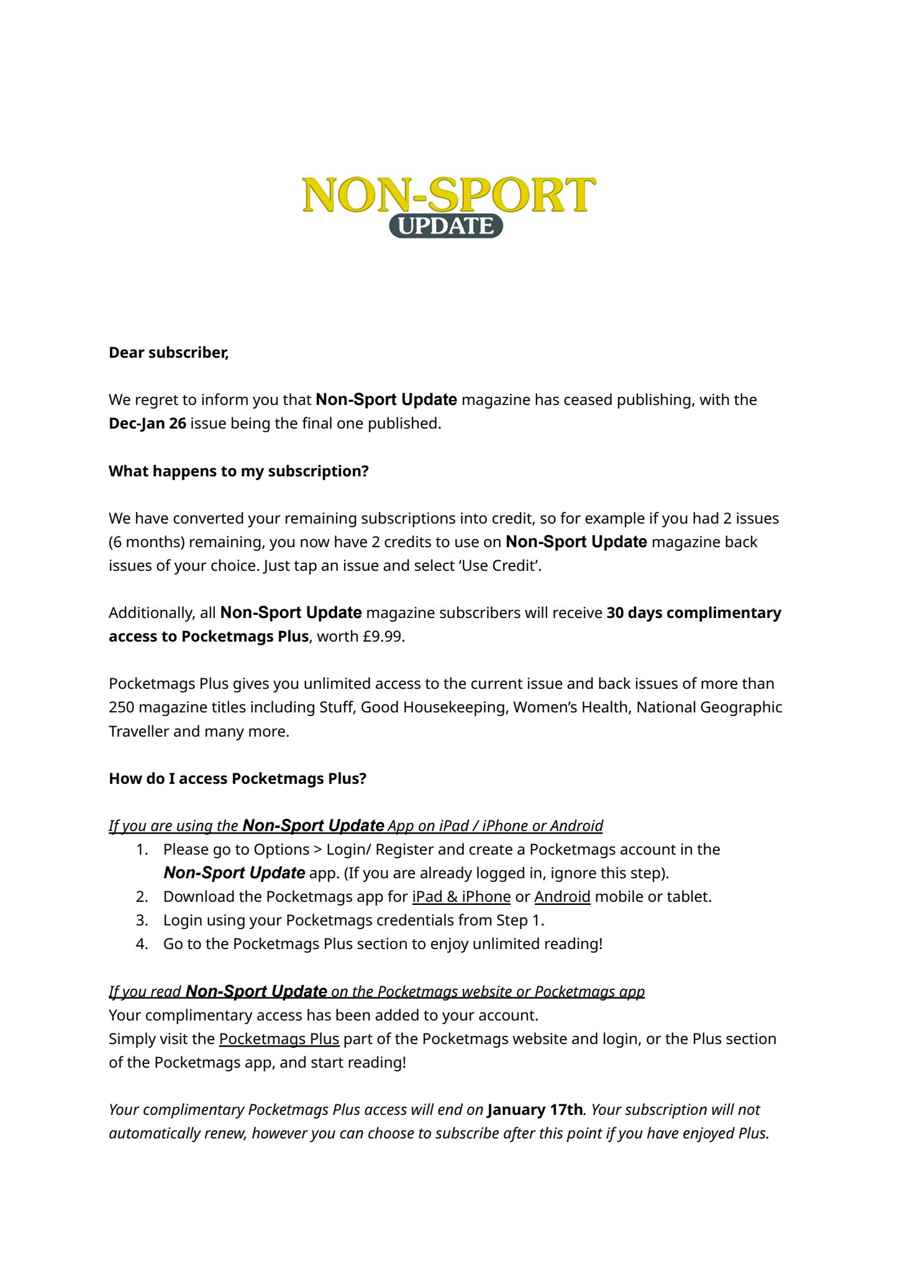 Non-Sport Update Magazine issue Important Notice
