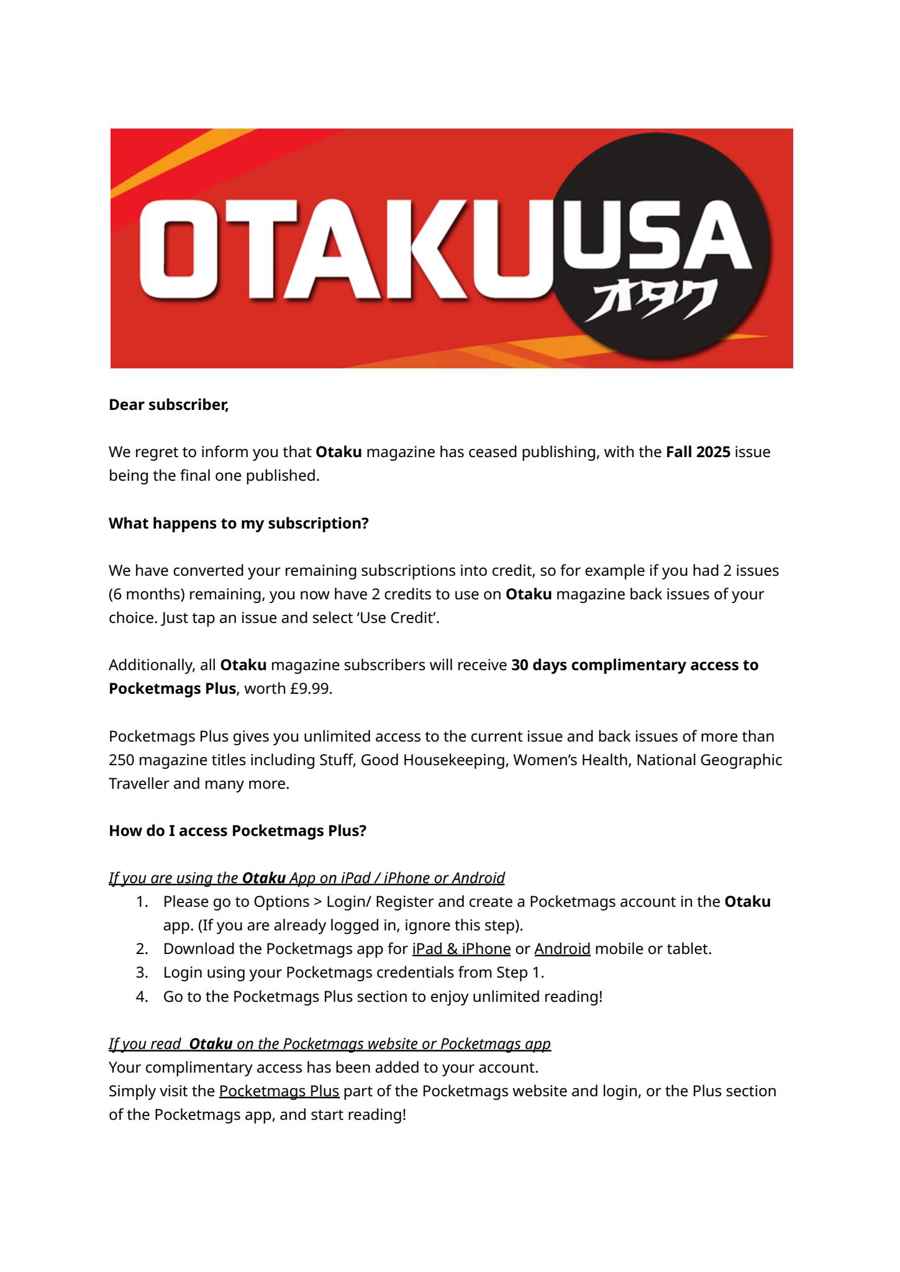 Otaku issue Important Notice
