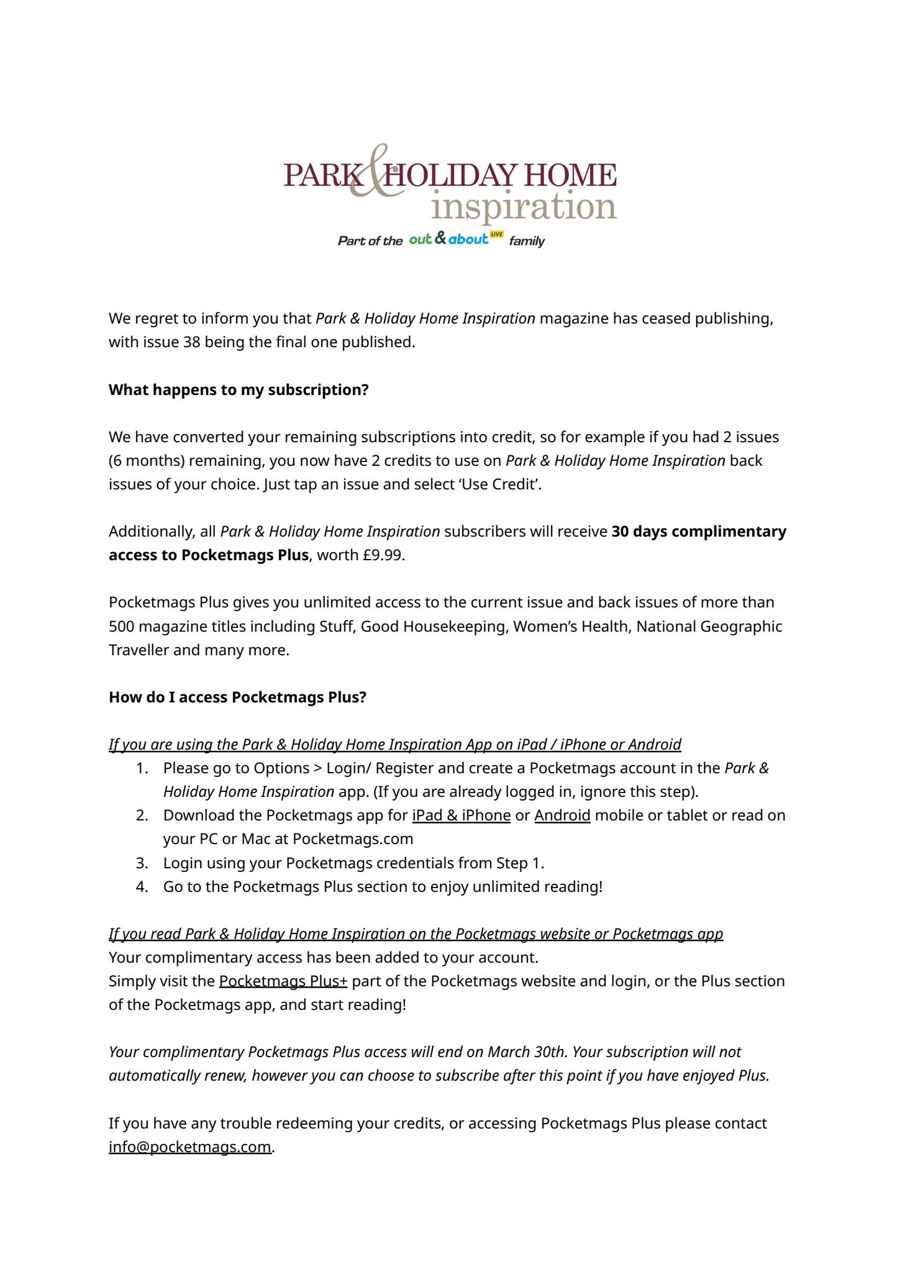 Park and Holiday Home Inspiration magazine issue Important Notice