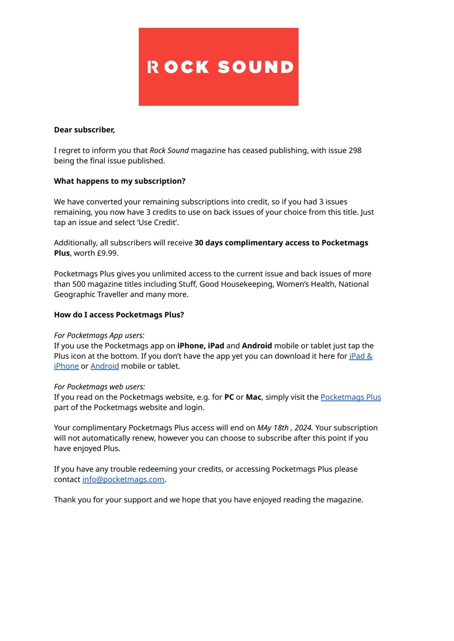 Rock Sound Magazine issue Important Notice