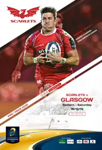 Scarlets Matchday Programme Glasgow 19/12/15