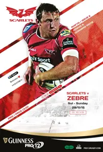 Scarlets Matchday Programme Zebre Nob15