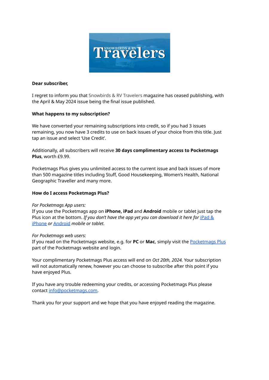 Snowbirds & RV Travelers issue Important Notice