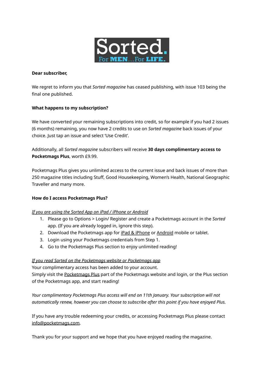 Sorted Magazine – The men's mag with morals issue Important Notice