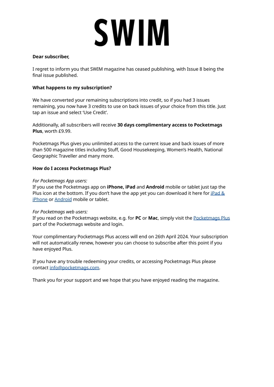 SWIM issue Important Notice