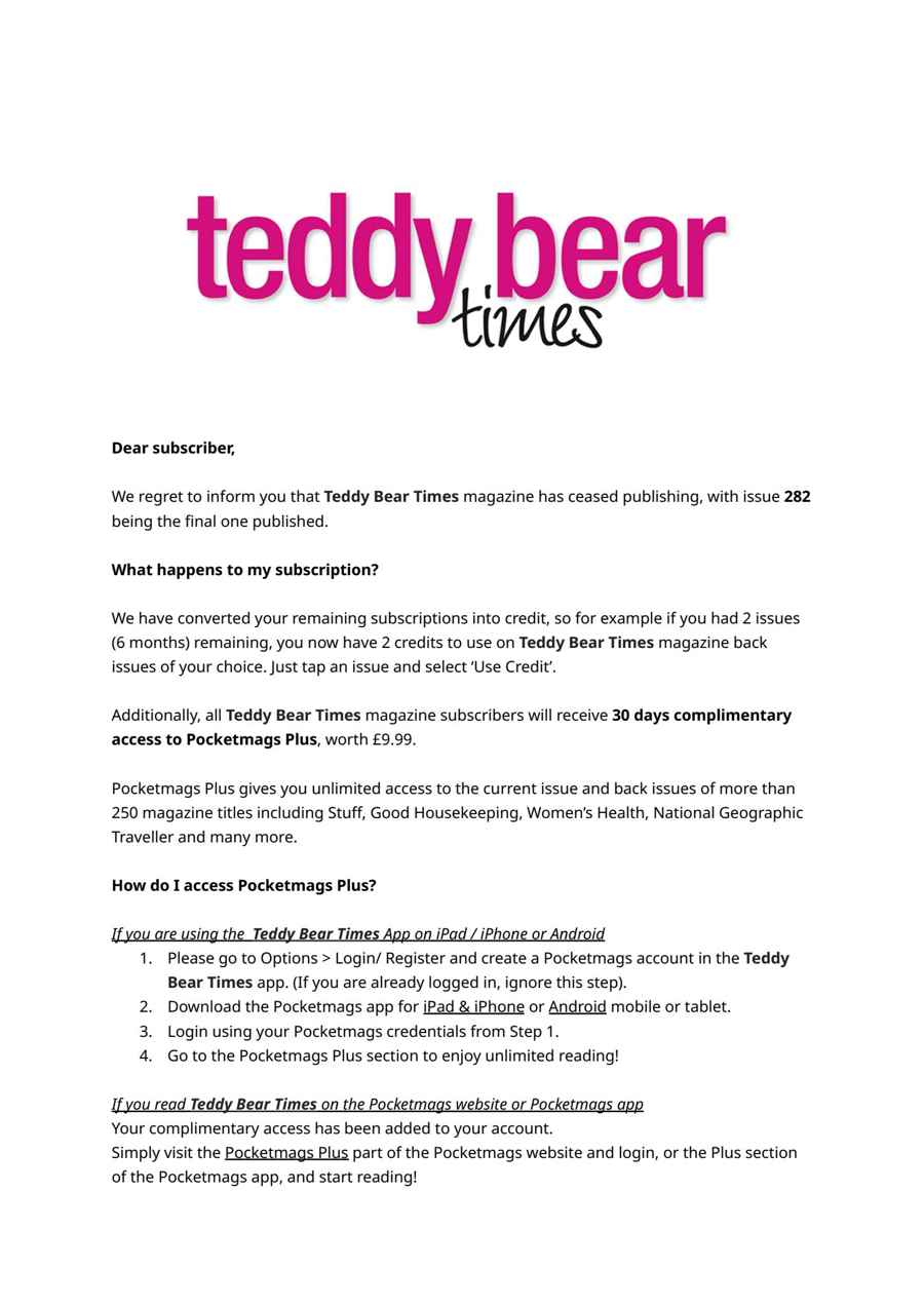 Teddy Bear Times issue Important Notice