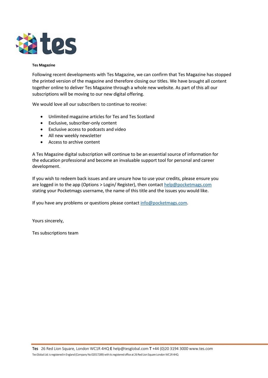 TES issue Important Information