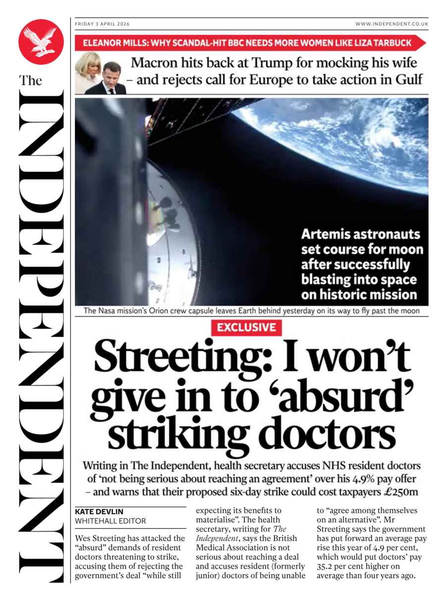 The Independent Daily Edition Newspaper issue Friday, 03 April 2026