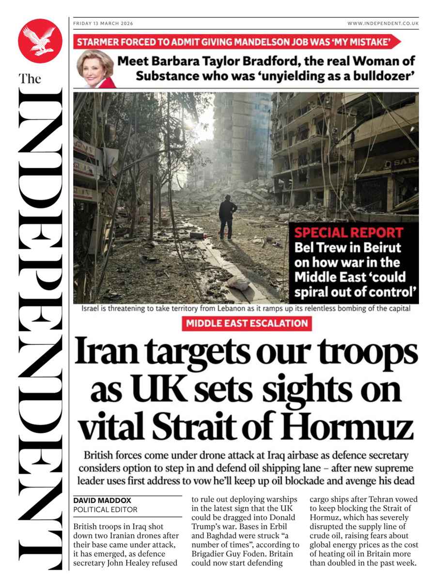 The Independent Daily Edition Newspaper issue Friday, 13 March 2026