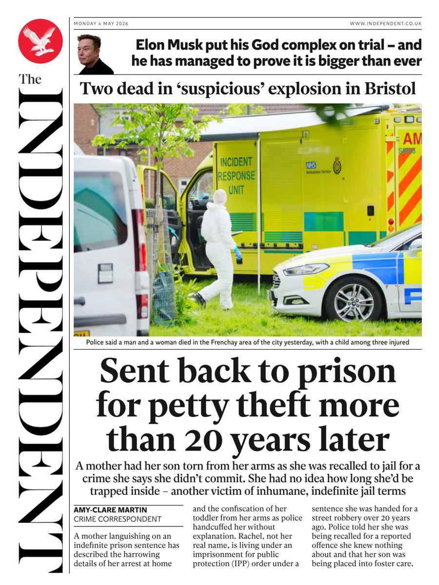 The Independent Daily Edition Newspaper issue Monday, 04 May 2026