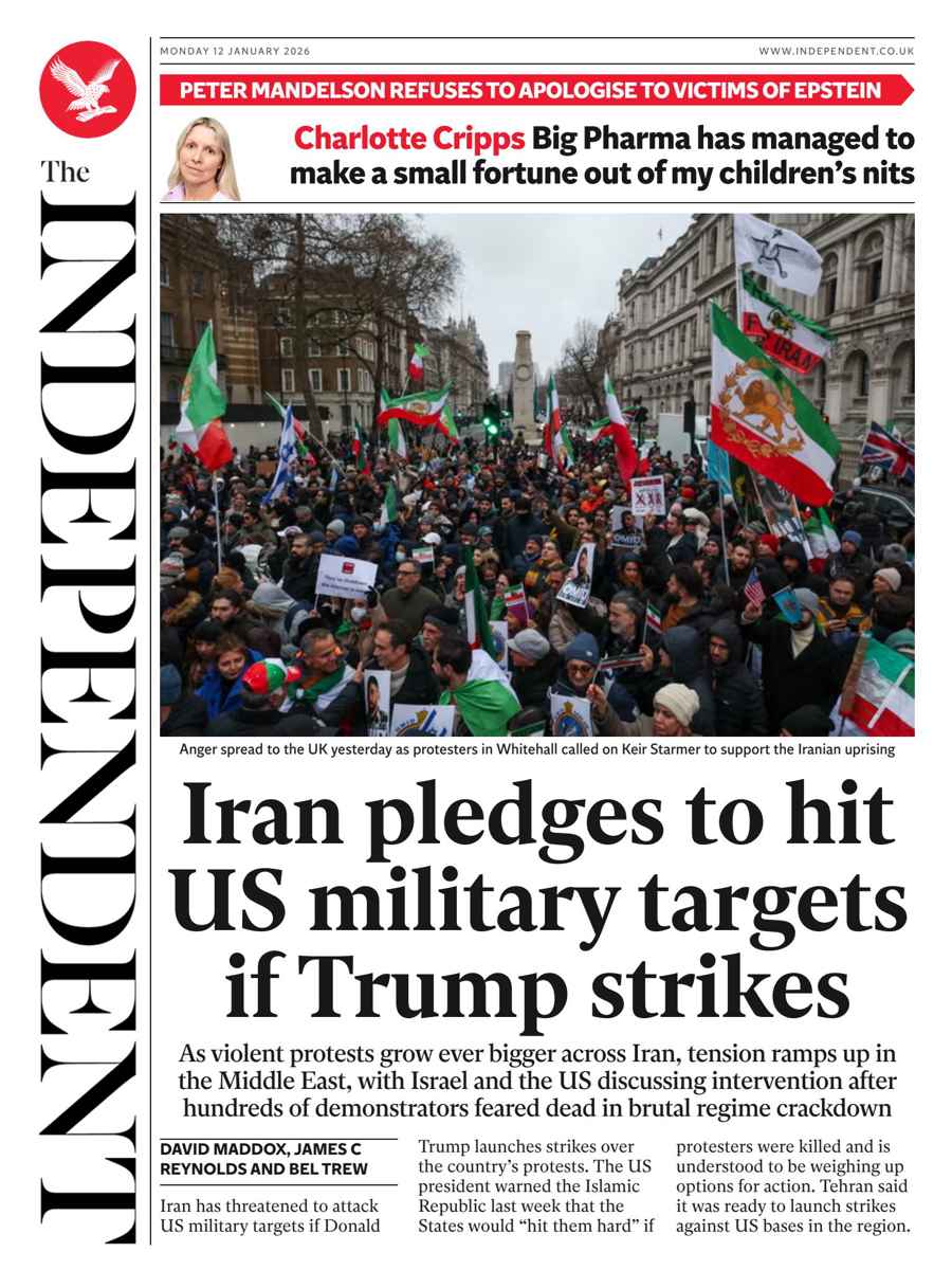 The Independent Daily Edition Newspaper issue Monday, 12 January 2026