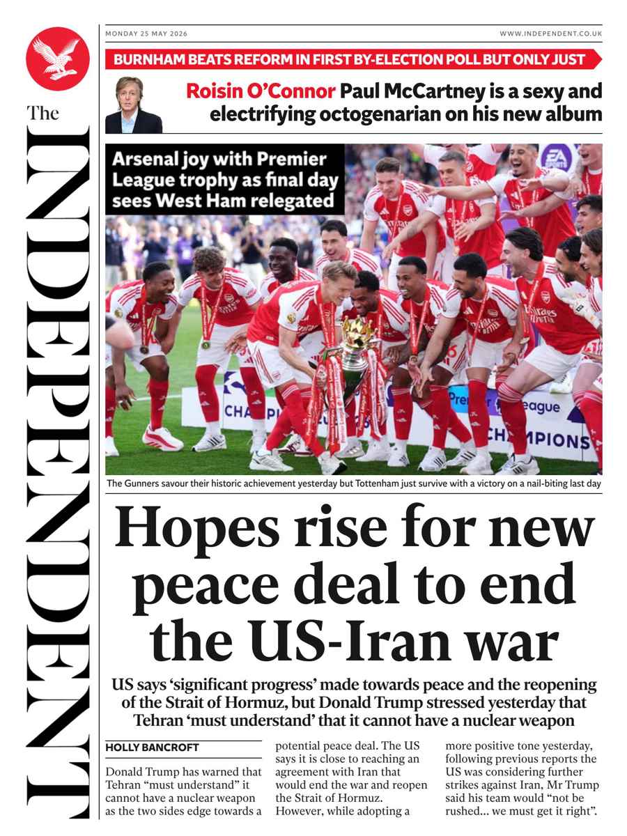 The Independent Daily Edition Newspaper issue Monday, 25 May 2026