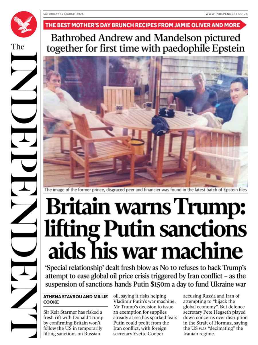 The Independent Daily Edition Newspaper issue Saturday, 14 March 2026