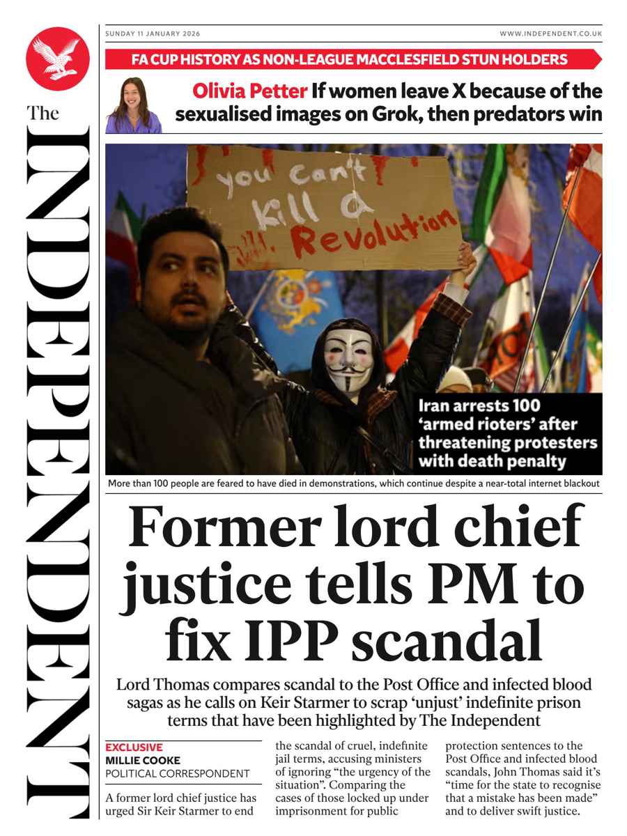 The Independent Daily Edition Newspaper issue Sunday, 11 January 2026