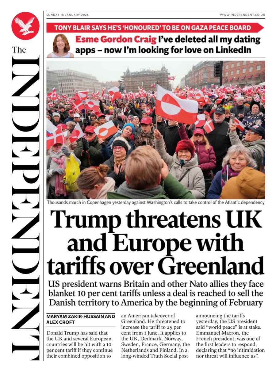 The Independent Daily Edition Newspaper issue Sunday, 18 January 2026
