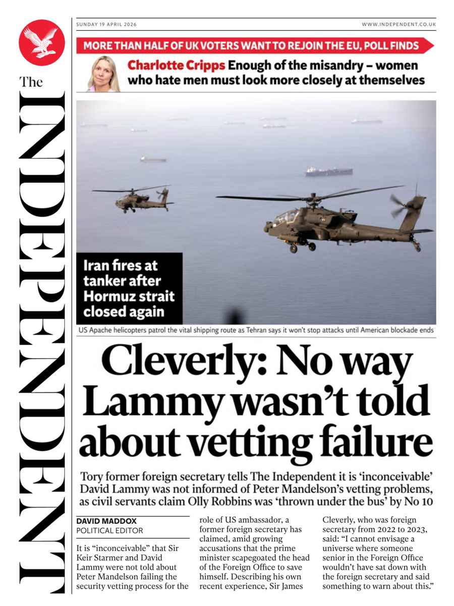 The Independent Daily Edition Newspaper issue Sunday, 19 April 2026
