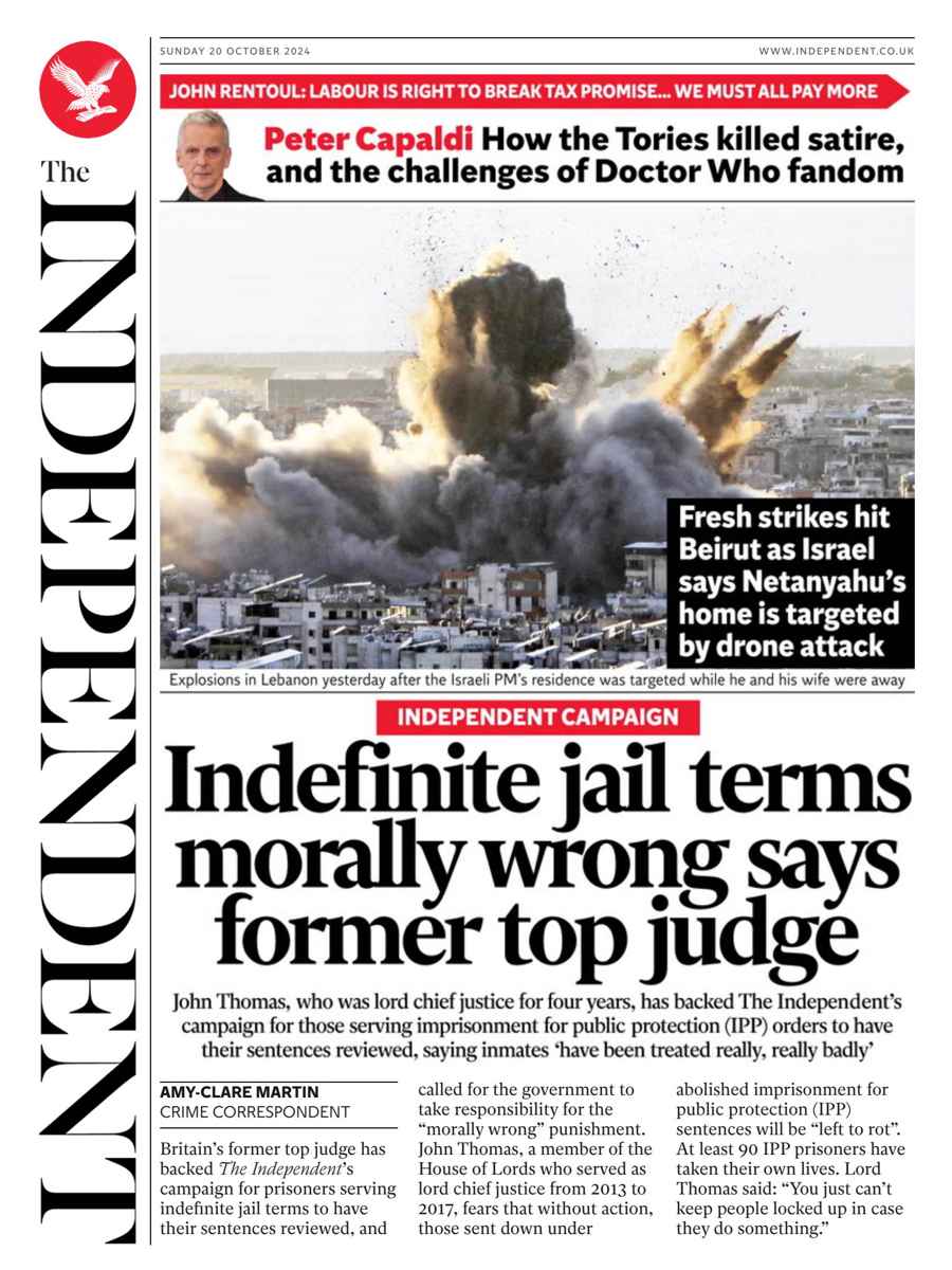 The Independent Daily Edition Newspaper issue Sunday, 20 October 2024