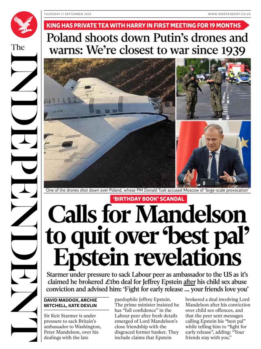The Independent Daily Edition Newspaper issue Thursday, 11 September 2025