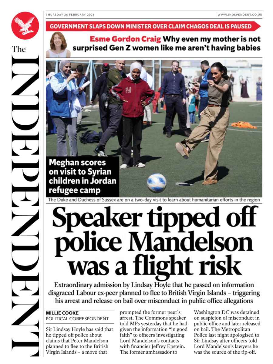 The Independent Daily Edition Newspaper issue Thursday, 26 February 2026