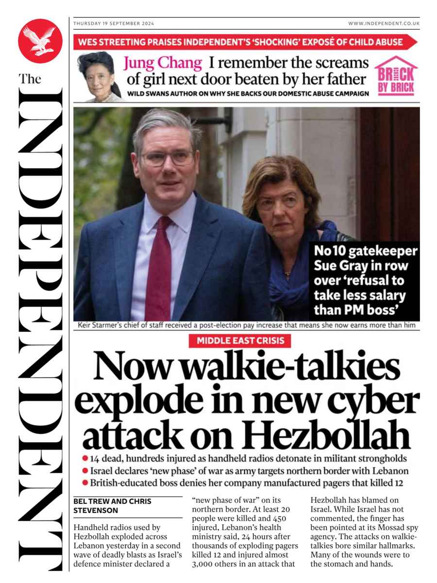 The Independent Daily Edition Newspaper issue Thursday, September 19, 2024