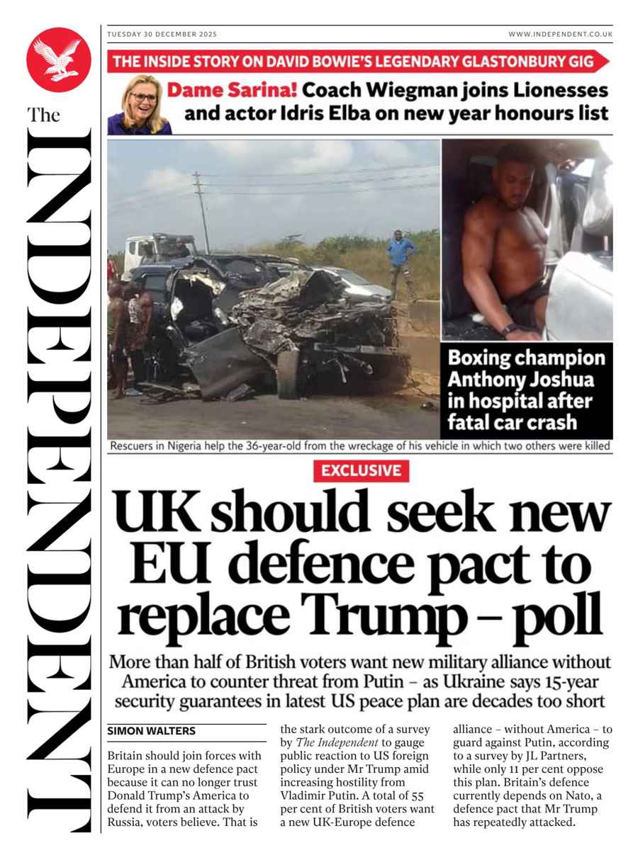 The Independent Daily Edition Newspaper issue Tuesday, 30 December 2025
