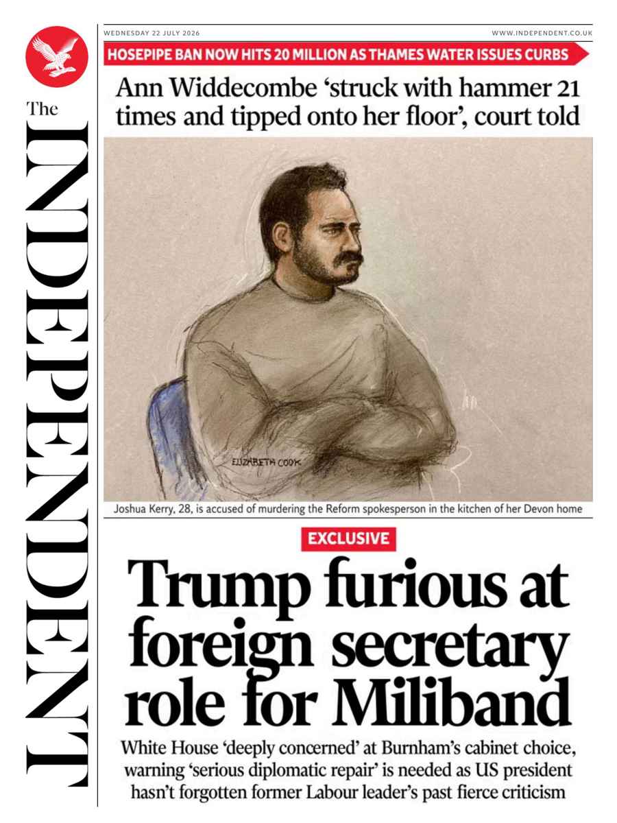 The Independent Daily Edition Newspaper issue Wednesday, 22 July 2026