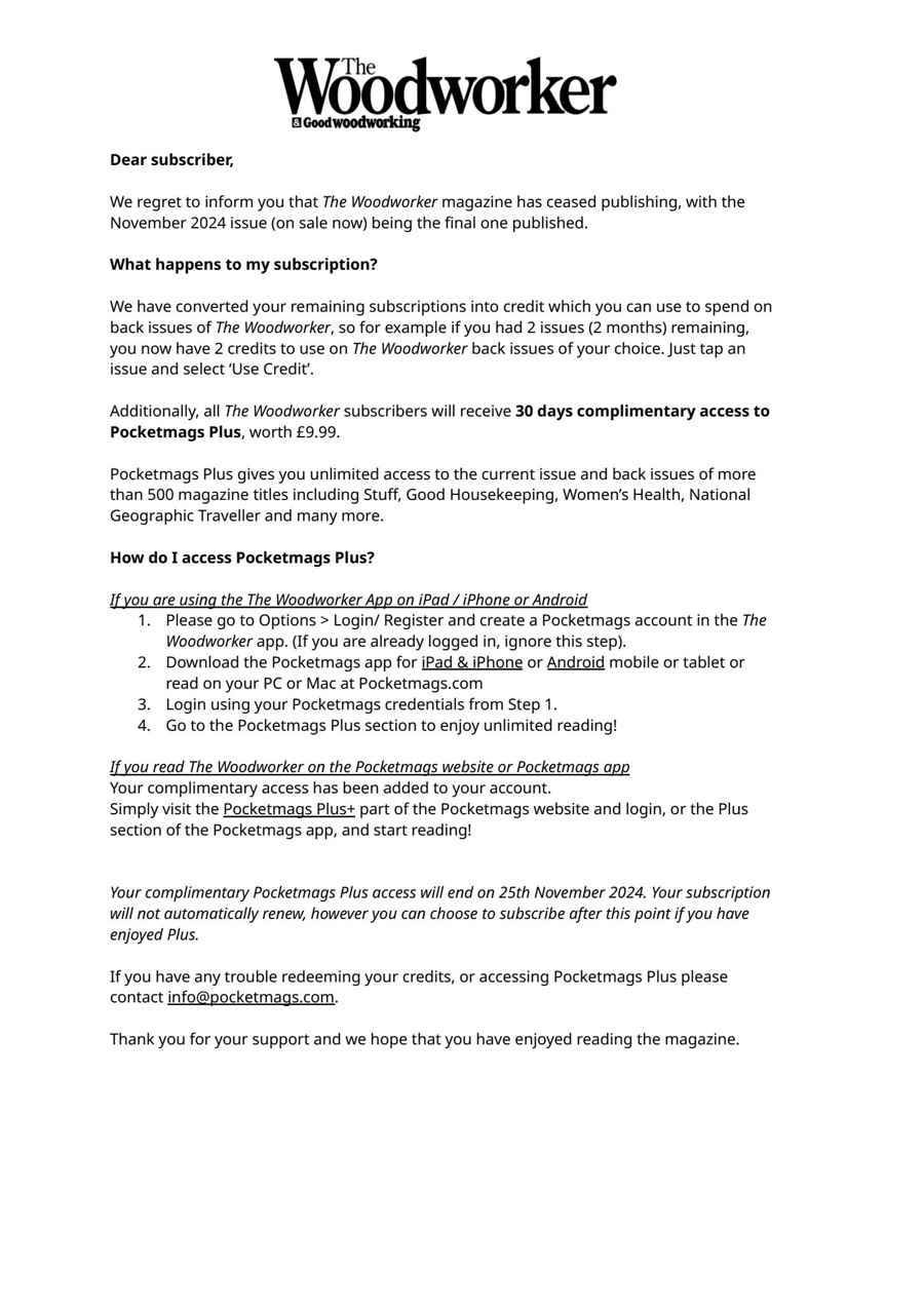 The Woodworker Magazine issue Important Notice