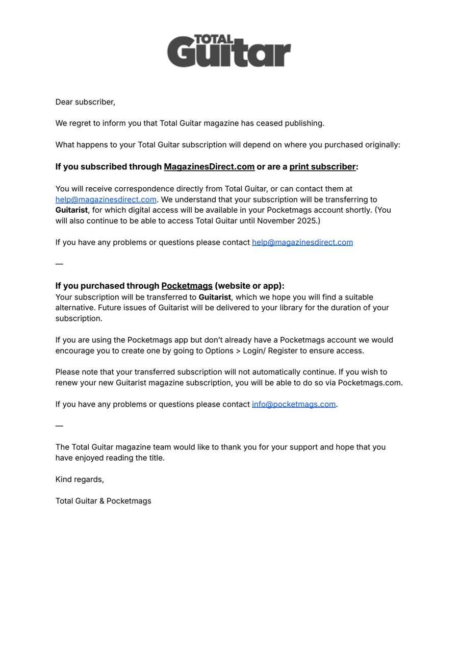 Total Guitar issue Important notice